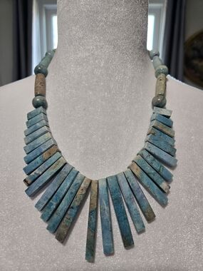 Turquoise And Jasper Stone Fan Necklace - Blue Statement Jewelry